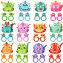 Woanger 48 Pcs Dinosaur birthday Supplies Include 24 Dinosaur Paper Hats 24 Adjustable Sunglasses with Ropes for Birthday Christmas Halloween Animal Themed Celebration Decoration