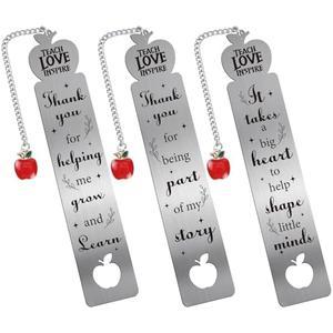 Berirexrion Back to School Metal Bookmark - 3 PCs Cute Bulk Book Mark for Teachers Appreciation Gifts from Students Thank You for Helping Me Grow Page Makers with Tassel for Women Men Stuff Supplies