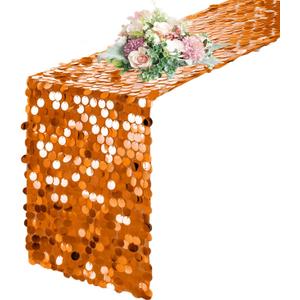 Pufogu 12 "x 108" Sequin Table Runner, Orange Glitter Premium Big Sequin Table Runner, Rectangle Table Runners for Halloween, Christmas, Wedding Party, Birthday Party, Banquet Decor (1 Pack)., 12"x108" 1PCS