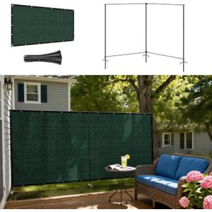 Windscreen4less Outdoor Privacy Fence Screen, 5'x12' Freestanding Privacy Fencing Set with Iron Poles and Ground Spikes, UV Resistant Mesh Cover Garden Pet Fencing for Backyard Patio Pool, Green