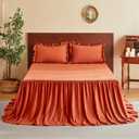 MR&HM Brushed Microfiber Ruffle Skirt Bedspread Set - 30" Long Drop, 3 Piece King, Terracotta Shabby Chic Style Bed SpreadFrench Country Soft Bedspread and Pillow Shams, Vintage Farmhouse Decor