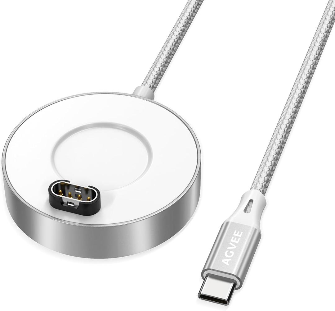 AGVEE 5ft Aluminium Ultra Thin Charger Dock Charging Station Compatible with Garmin Watches Vivoactive 3 4, Fenix 7 6 5, Forerunner, Instinct, Venu, Tactix, D2, Quatix, Silver