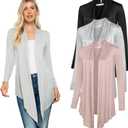 Free to Live 3 Pack Long Sleeve Cardigan for Women Open Front Dressy Casual Fall Draped Lightweight Sweaters Cover Up Shrugs (X-Large, Black, Heather Grey, Mocha)