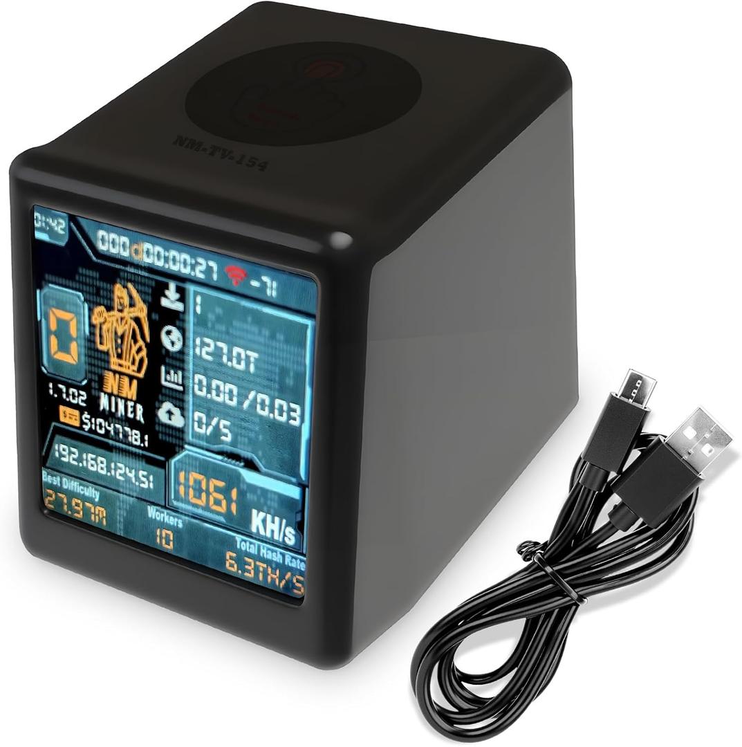 Bit Coin Miner NM-TV Crypto Miner ESP32 TFT Solo Lottery Miner Touchable 1.54 inch Smart Display ESP32 Development Board Lucky Gift Small TV Desktop Clock 1060 KH/s Hashrate, 2000% Win Boost Black