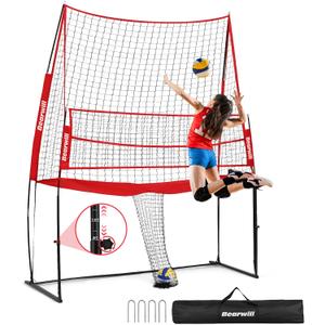 Bearwill Volleyball Training Equipment, Volleyball Practice Net System Update Freely Adjustable, Portable Volleyball Net for Backyard Indoor Outdoor Hitting Serving Passing Practice, 78 Inches X 132 Inches