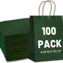 LIHOMR Gift Bags 8.25" x5.9 x3.15 100Pcs Paper Bags with Handles,kraft paper Bags for Small Business Christmas Bulk, Wedding, Party Favor, Shopping, Lunch, Halloween Trick-or-Treat (Green)