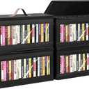 DVD Storage Box - 4 Pack DVD Case Holder with Zip Lid, Media Storage Case for DVDs, CDs, Video Game Disks,Blu Ray Disc,DVD Organizer with Clear Window for Easy Access To Your Collection