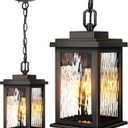 VIANIS Outdoor Pendant Light Fixture, Farmhouse Exterior Hanging Lights with Adjustable Chain, Anti-Rust Aluminum Frame with Temperate Water Glass, Hanging Lantern for Front Door Ceiling Entry Porch (Standard, Black)
