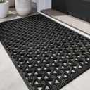 DEXI Front Door Mat Outside Entrance Rubber 24x36, Welcome Floor Doormat Heavy Duty Non Slip, Dirt Trapper Waterproof Exterior Entry Mats All Weather for Patio Entryway Drainage, Black