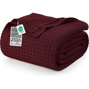 Utopia Bedding 100% Cotton Waffle Weave Blanket King Size for Bed - Lightweight, Breathable Summer Blankets Soft and Cozy, Gifts for Women Home Room Decor (Burgundy, 90x108 Inch)
