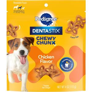 Pedigree Dentastix Chewy Chunx Small & Medium Dog Treats Chicken Flavor, 4 oz. Bag