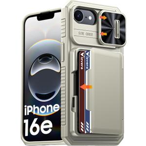 Vizvera for iPhone 16e / iPhone 17e Case Wallet RFlD [Cards Holder][Camera Control][Camera Cover] Full Body Rugged Shockproof Silicone Protective Phone Case for iPhone 16e/17e(Natural Titanium)