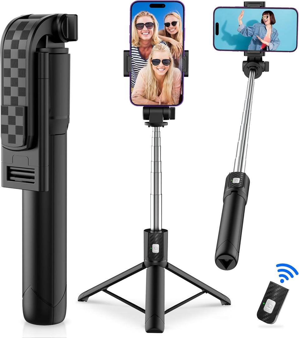 Selfie Stick Tripod with Remote, Phone Tripod with Extendable Phone Holder, Portable Selfie StickTripod for iPhone Android TikTok YouTube Vlog (White)