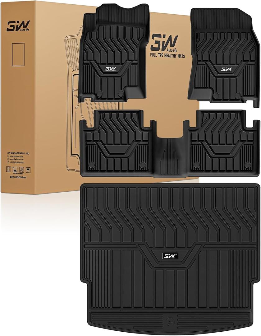 3W Floor Mats & Cargo Mats for Nissan Rogue 2026 2025-2021 S/SV/SL/Platinum, Custom Fit TPE All Weather Floor Liner for Rogue Accessories Full Set Car Mats & Trunk Mat (Not Fit Rogue Sport), Black