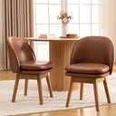 LukeAlon Modern Swivel Dining Chairs Set of 2, Mid-Century 19 Inch Dining Chairs with Backrests and Beech Wood Legs, PU Leather Upholstered Side Chairs for Kitchen Dining Table, Cafe, Brown