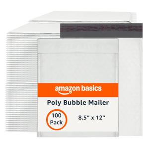 Amazon Basics Poly Bubble Mailer, 8.5" x 12" (Internal Size 8.25" x 11"), Self-Seal, 100-Pack, White/Grey