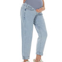 Maternity Boyfriend Jeans High Waisted Stretchy Denim Pregnancy Pants with 4 Pockets L