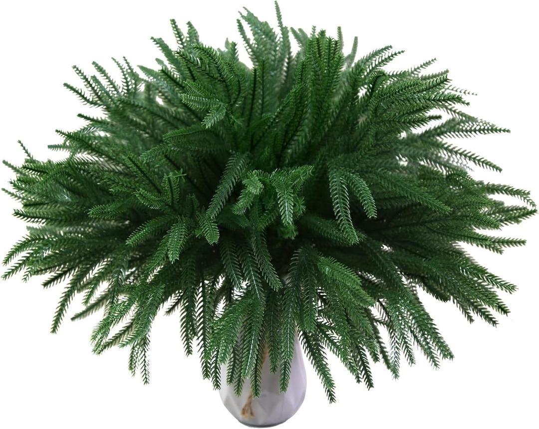 18" Real Touch Norfolk Pine Stems for Christmas Decoration, Artificial Pine Branches Greenery Stems for Vase, Christmas Picks for Xmas Tree,Wreath,Table,Planter,DIY Home Decor (12 Pcs Pine Branches)