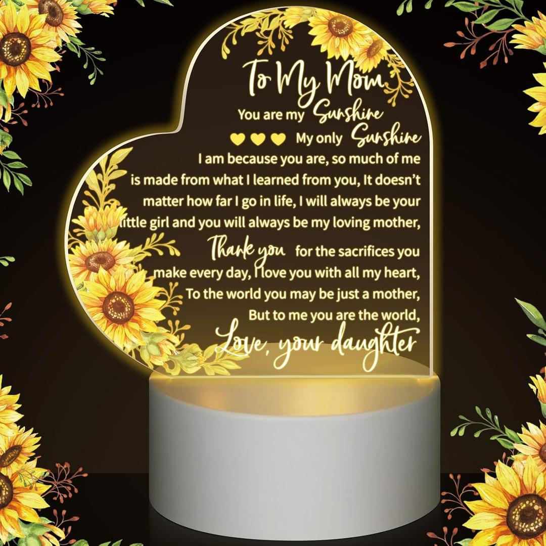 Jetec Mothers Day Birthday Gifts from Daughter Son Christmas Thank You Gift for Mom Sunflower Engraved Acrylic Heart Lamps USB Low Power Night Light Table Decor(to My Mom) Jetec Mothers Day Birthday Gifts from Daughter Son Christmas Thank You Gift for Mom Sunflower Engraved Acrylic Heart Lamps USB Low Power Night Light Table Decor(to My Mom)