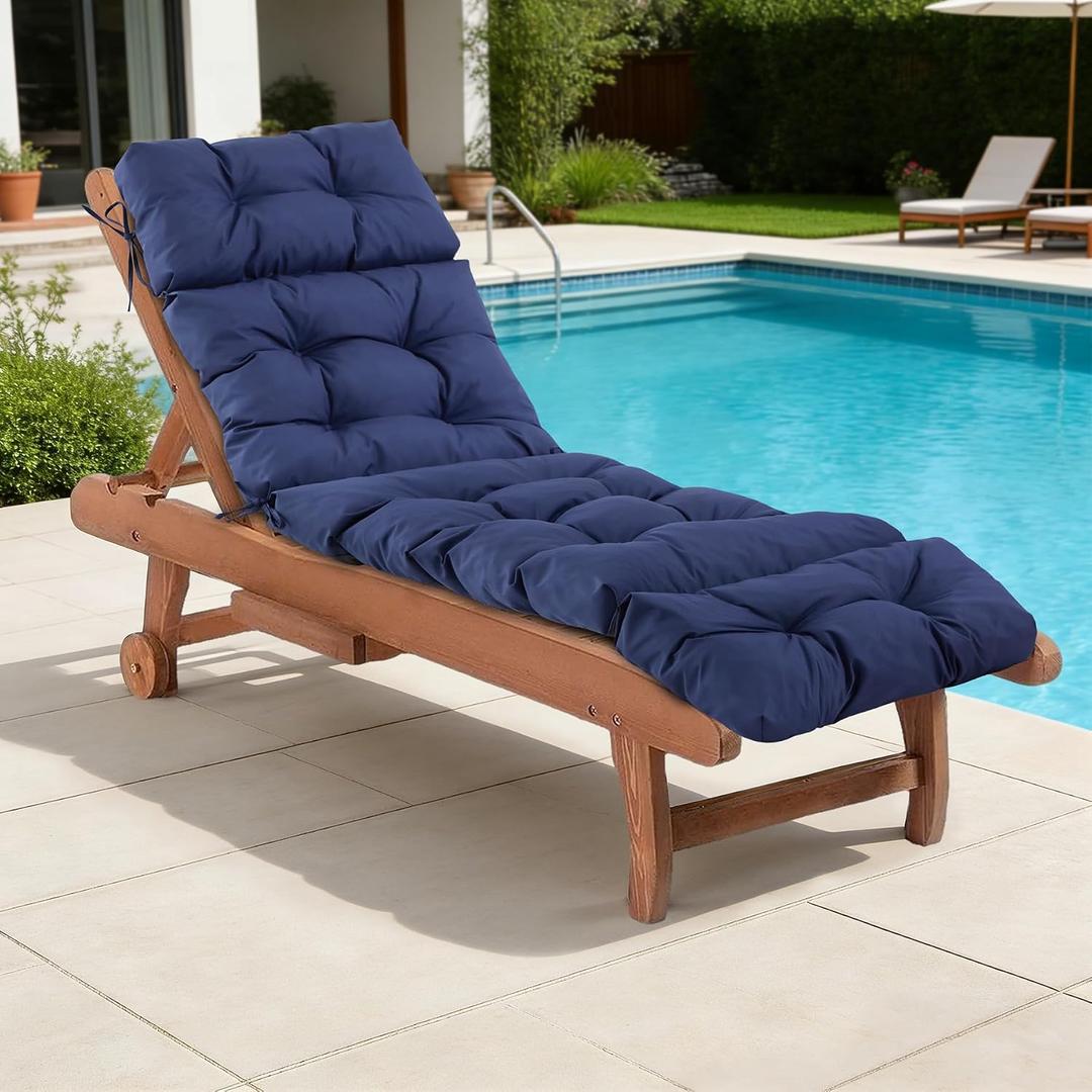 Chaise Lounge Cushions Outdoor, Waterproof & Fade Resistant Patio Lounge Chair Cushions for Outdoor Furniture, Chaise Cushion with Ties for Patio, Pool, Lawn and Beach, 75.1x22.8x4.7 Inch, Navy Blue