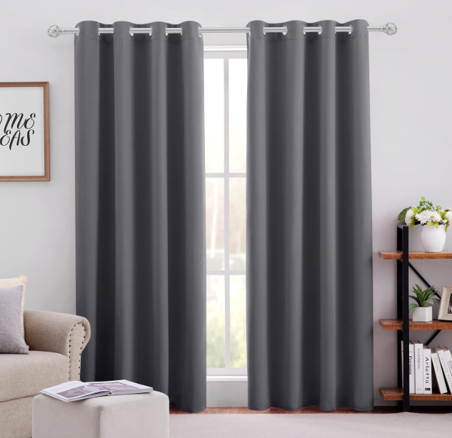 HOMEIDEAS Grey/Gray Blackout Curtains for Bedroom 52 X 96 Inch Long 2 Panels Set Room Darkening Curtains/Drapes, Soundproof Thermal Grommet Window Curtains for Living Room