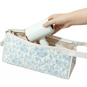 Quilted Travel Case for Dyson Travel Bag, Cotton Floral Carrying Bag for Hair Dryer and Attachments, Portable Organizer with Handle