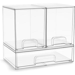 Sorbus Acrylic Storage Containers - 3 Pack, Stackable Storage Bins Set for Bathroom Organization - Clear Acrylic Drawer Organizers - Makeup Case Pull-Out Drawers (7.6 Tall and 12.1 Wide)