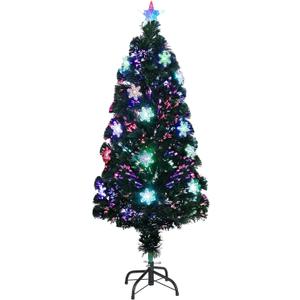 VINGLI 4ft Pre-lit Fiber Optic Artificial Christmas Tree w/Multicolor LED Lights, Snowflakes & Top Star, Small Xmas Tree with Lights Indoor Holiday Home Decoration (3ft 11in)
