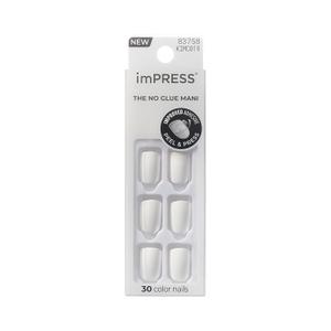 Kiss Impress No Glue Mani Press On Nails, Color, 'Frosting', White, Short Size, Squoval Shape, Includes 30 Nails, Prep Pad, Instructions Sheet, 1 Manicure Stick, 1 Mini File