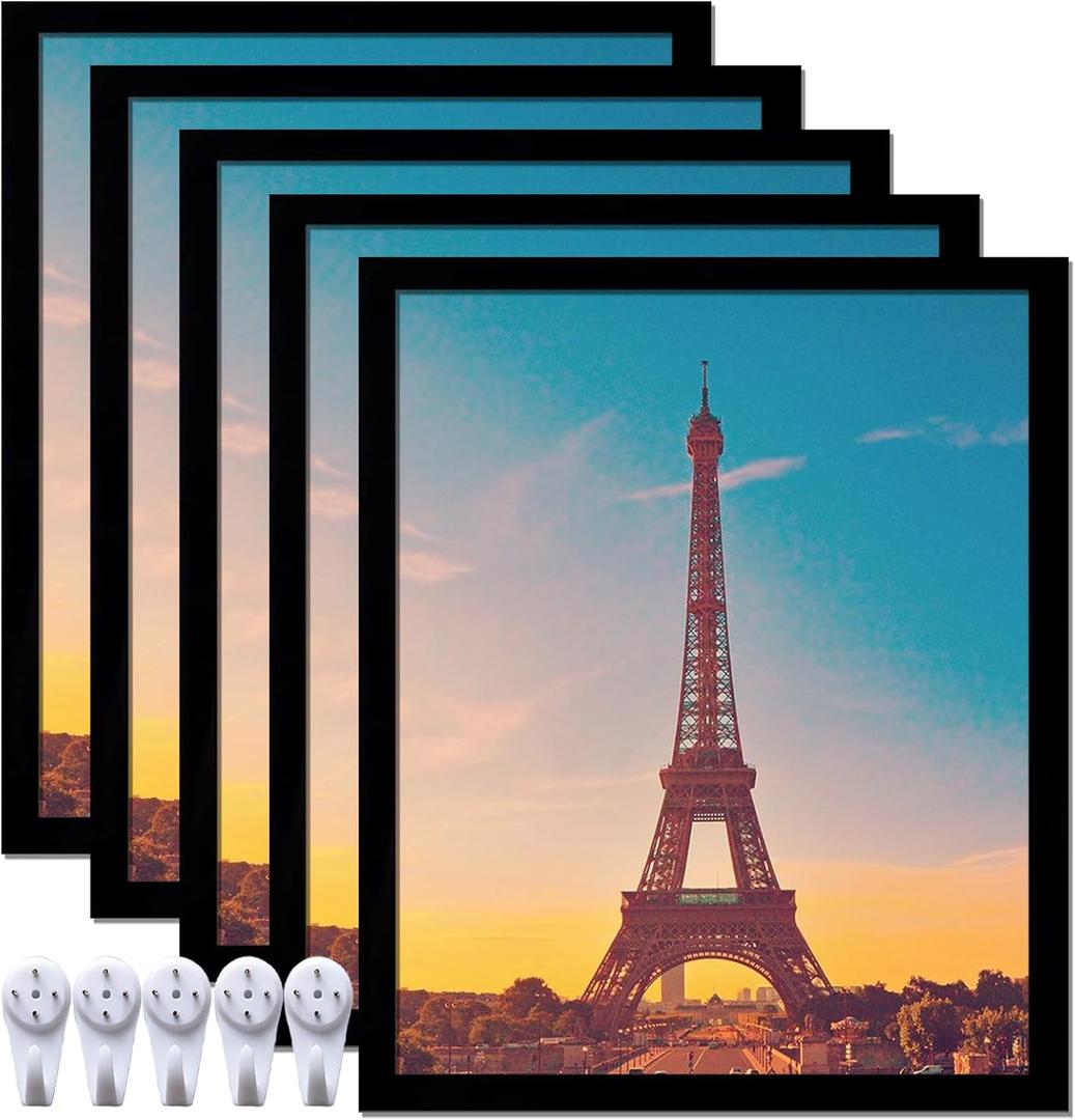 20x24 Picture Frame Set of 5, Black Photo Frames High Transparent Wall Gallery Desktop Horizontal Vertical for Canvas Collage Photo Poster Certificate 20 x 24 inches
