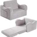 Kids Chairs for Toddler, 2-in-1 Toddler Soft Sherpa Couch Fold Out, Convertible Sofa to Lounger for Girls and Boys, Grey (Medium)