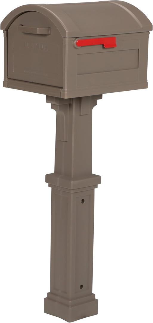 Architectural Mailboxes Grand Haven Plastic Mailbox and Post Kit, GHC40MAM, Mocha, Extra Large Capacity