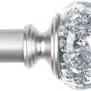 USFOOK Silver Curtain Rod, 7/8 Inch Curtain Rods for Windows 72 to 144 Inch, Telescoping Splicing Drapery Rods 32 to 144 Inch, Home Decoration with Decorative Translucent Finials