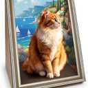 Cat Scratcher Pad with Oil Painting, Furniture Saver Scratching Board, Cardboard Cat Scratcher House with Frame, Large Scratching Pad & Scratcher Bed, Cat Cardboard Scratcher for Indoor Cats