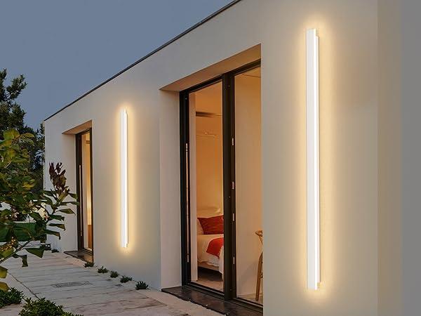 Long Outdoor Wall Lights Modern Exterior Lighting Fixtures for House, LED Linear Outdoor Wall Sconces Lighting for Porch Patio Garage Door Yard Indoor, Waterproof, 2 Pack