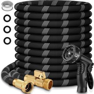 100 ft Flexible Garden Hose with 10 Spray Nozzle-Heavy Duty Superior Strength 96D Material Garden hoses -5-Layer PTE Latex Core - Lightweight Water hoses- Extra Strong Brass Connectors Garden hose