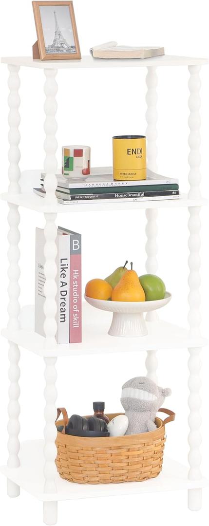 Fultyle Bookshelf, 4-Tier Bookcase with Open Shelves, Modern Book Shelf for Small Spaces, Bedroom, Living Room and Office with Solid Wood Legs(White)