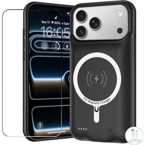Battery Case for iPhone 17 Pro Max, Upgraded 12000mAh Pack Rechargeable Charger Case with Wireless Charging Compatible for iPhone 17 Pro Max (6.9 inch) External Battery Charging Cover (Black)
