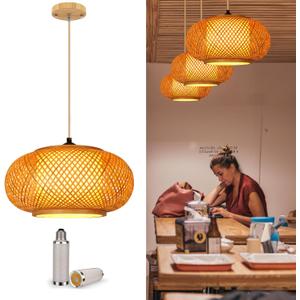 Pendant Light Fixture with Hand Woven Bamboo Lamp Shade Hanging Light Fixtures Boho Wicker Rattan Ceiling Lights for Dinning Living Kitchen Island Room Bedroom (Ceiling - Basket Plus)