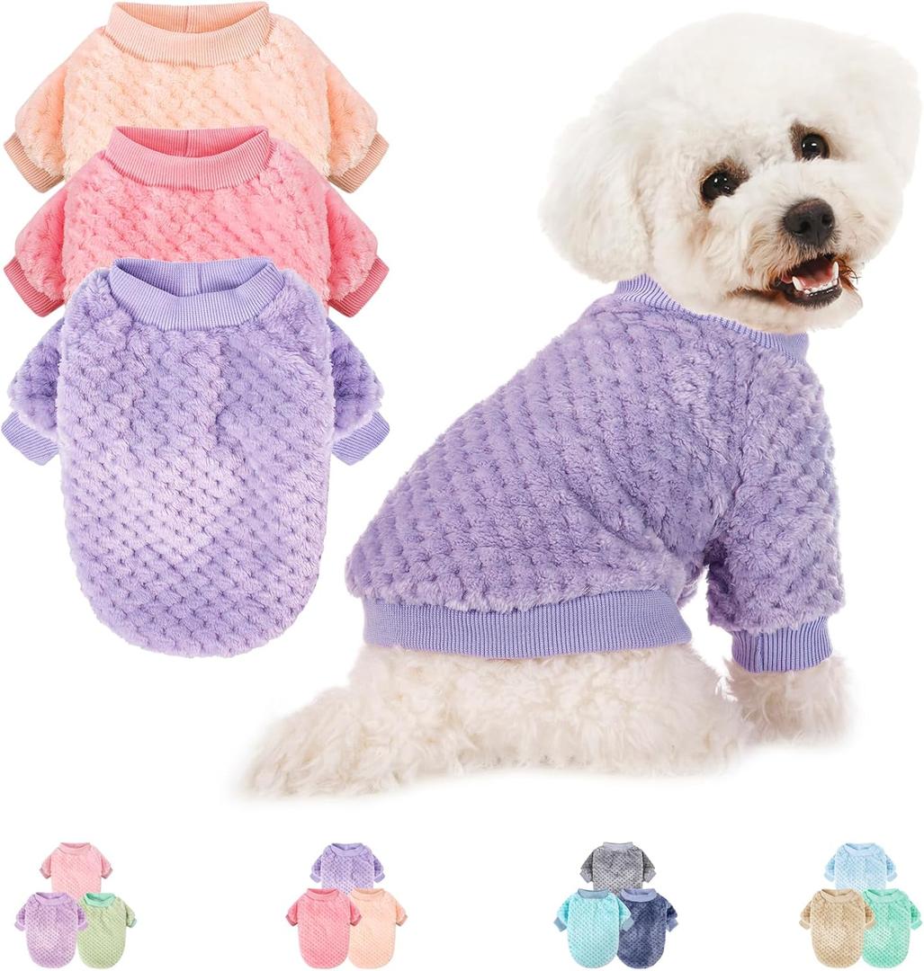 POMIU Dog Sweater, Dog Sweaters for Small Dogs or Cat, Warm Soft Flannel Pet Clothes for Dogs Girl or Boy, Dog Shirt Coat Jacket (Peach+Purple+Rose, XX-Small)