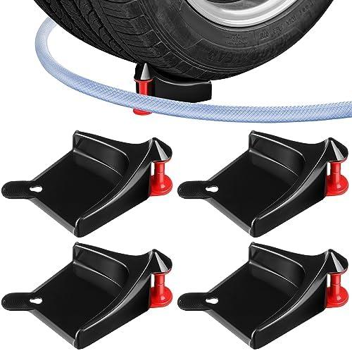 Dreyoo 4 Pcs Car Hose Guide, Tire Hose Roller for Car Washing, Detailing Tire Hoses Guide Preventing Pressure Washer Hoses Stuck Under The Wheels, Plastic Wash Tool to Avoid Snagging(Black)