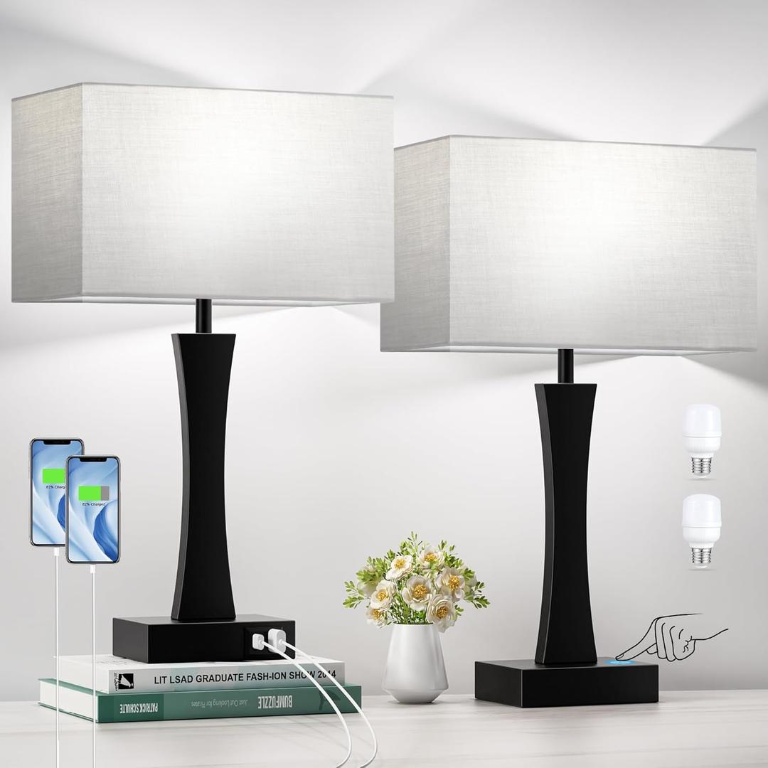 Bedside Lamps for Night Stands - 3 Way Dimmable Table Lamp for Bedroom with USB C+A Ports,Modern Bedside Lamps Set of 2, Touch Lamps for Nightstand Living Room Side Table End Tables(Bulbs Included) Bedside Lamps for Night Stands - 3 Way Dimmable Table Lamp for Bedroom with USB C+A Ports,Modern Bedside Lamps Set of 2, Touch Lamps for Nightstand Living Room Side Table End Tables(Bulbs Included)