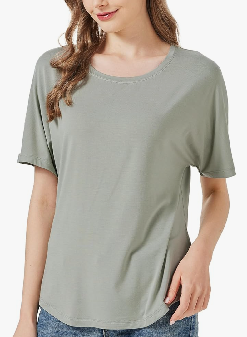 netdraw Women's Ultra Soft Bamboo Viscose Dolman Top Loose Fit Trendy Casual Lounge Short Sleeve Pajama Batwing T-Shirt, Size XL