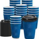 Clawsoff 100 Pack Coffee Cups with Lids 16 oz, Disposable Insulated Ripple Wall To Go Paper Coffee Cups for Hot/Cold Drinks Office Home Shop Event (Navy)