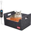Heated Cat Bed for Indoor Cats Heated Pet Bed for Indoor Cats and Small Dogs,with Multi-Functio Heating Pet Pad Wool Felt Shell and Washable Cushion Bed -15.5L*11W*8H inch Black Grey