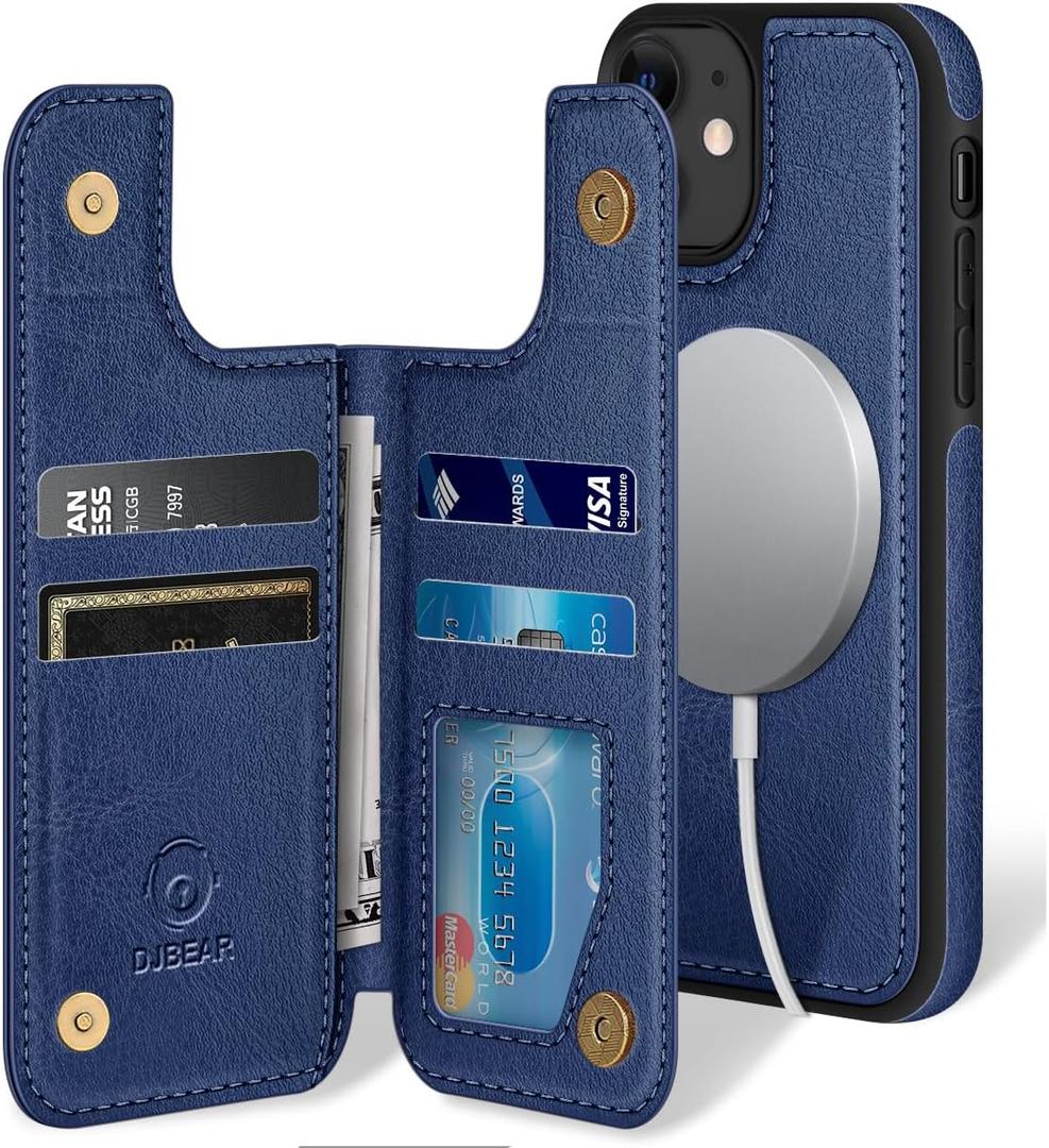 for iPhone 11 6.1" Phone case[Compatible with magsafe][RFID Blocking Leather][Magnetic 2-in-1 Detachable][Back Flip Folio Wallet Cases] Shockproof Men Women Cover for Apple 11 Dark Blue
