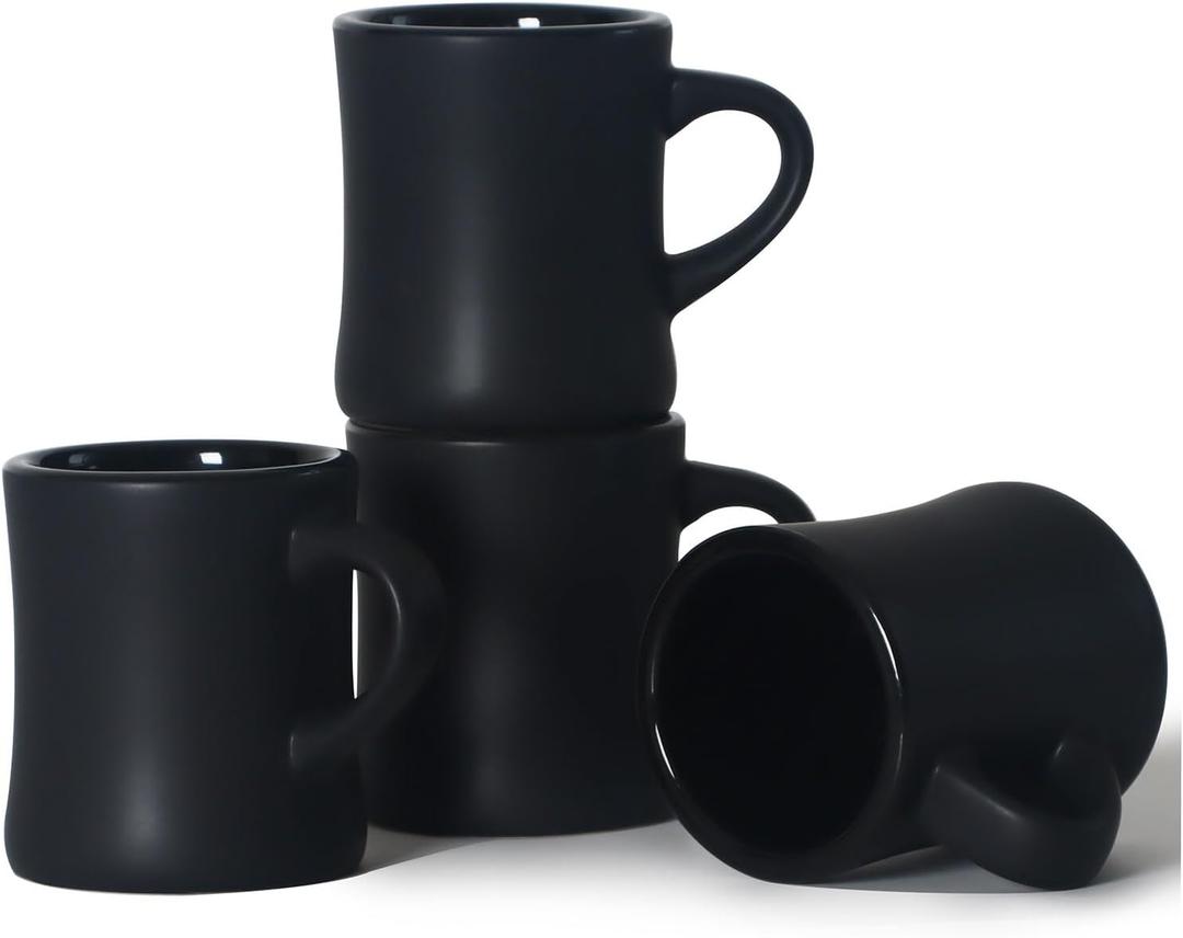 harebe Retro Coffee Mugs Set of 4, 10 OZ Heavy Classic Ceramic Diner Cups Set with Handle for Coffee, Tea, Cocoa, Milk, LatteBlack