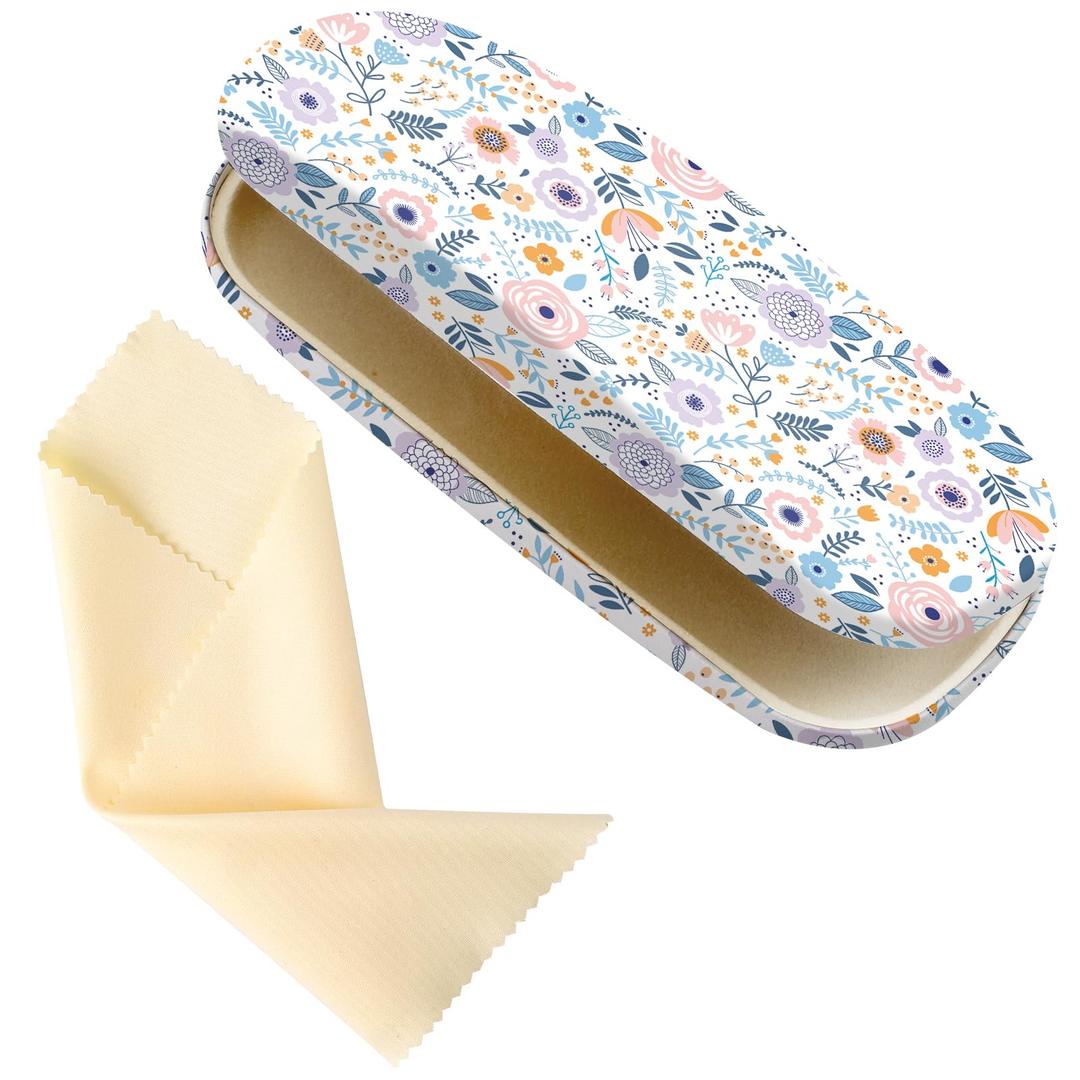 2 x RZxfwsyd Glasses Case Hard Shell,Portable Protective Eyeglasses Case, Eyeglass Holder Box with Cleaning Cloth, PU Leather,for Women Men,White Flower 4