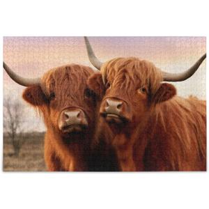 Highland Cows Puzzles for Adults and Kids 500 Pieces, Wooden Jigsaw Puzzles, Happy Family Games Ideal (A01)