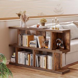 TIQLAB 47" Low Bookcase, Small Bookshelf Horizontal Storage, Rustic Brown